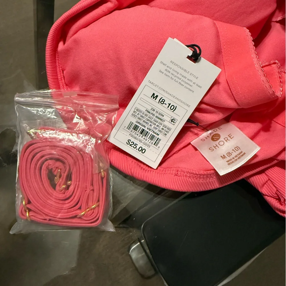 NWT! Shade & Shore Women’s High Leg Cheeky Pink Strapless Swimsuit, Size Medium! - Picture 4 of 7